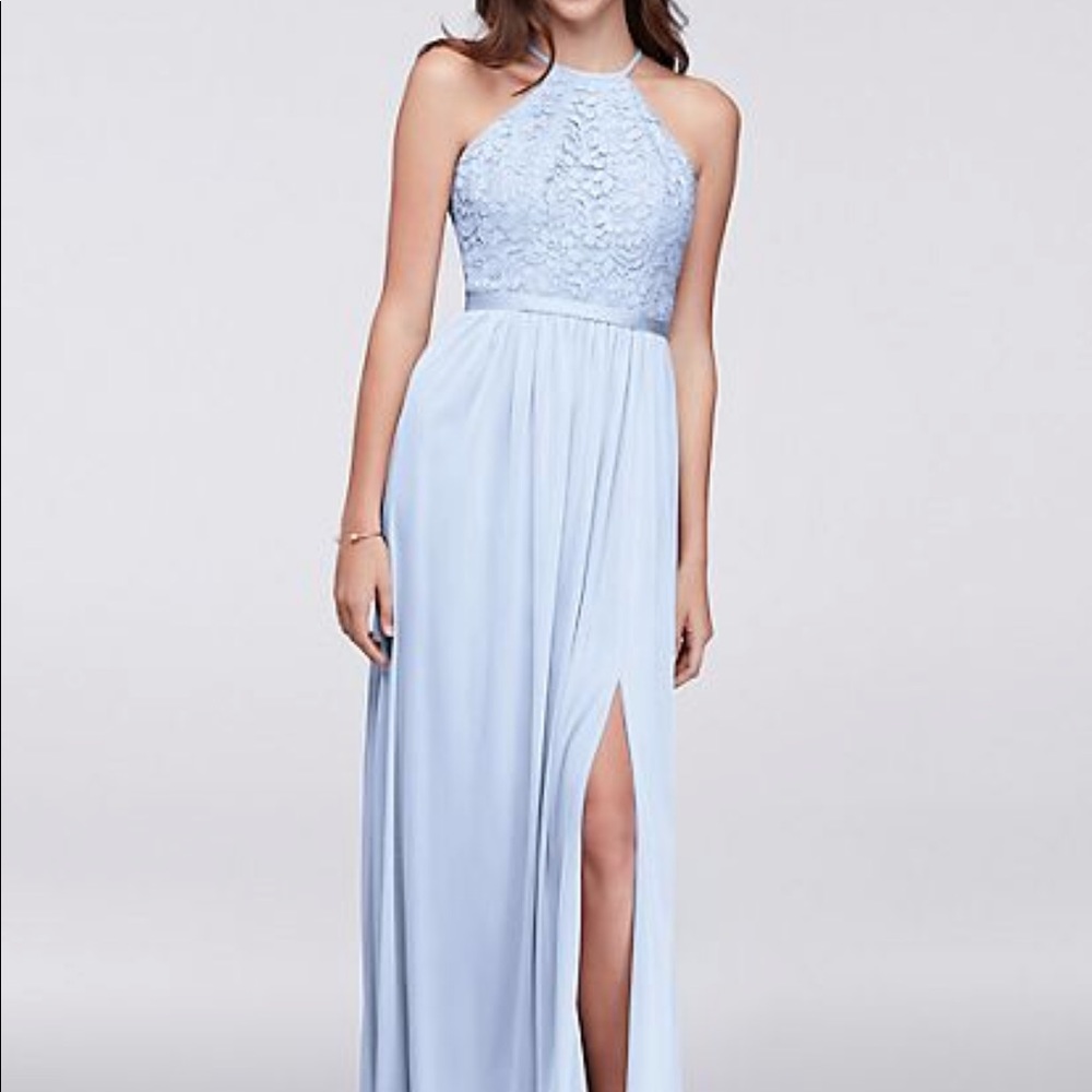 David’s Bridal Ice Blue Lace Long Dress